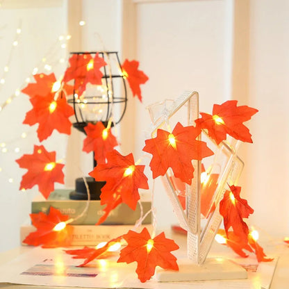 2M 10LED Artificial Autumn Maple Leaves Garland Led Fairy Lights for Christmas Decoration Thanksgiving Party DIY Decor Halloween