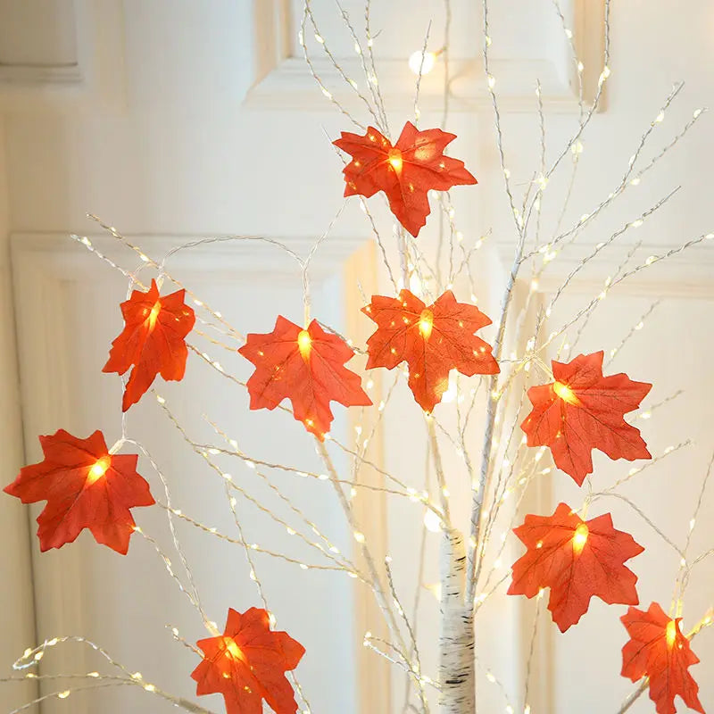 2M 10LED Artificial Autumn Maple Leaves Garland Led Fairy Lights for Christmas Decoration Thanksgiving Party DIY Decor Halloween