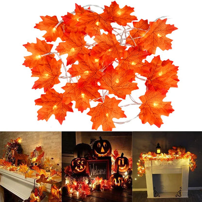 2M 10LED Artificial Autumn Maple Leaves Garland Led Fairy Lights for Christmas Decoration Thanksgiving Party DIY Decor Halloween