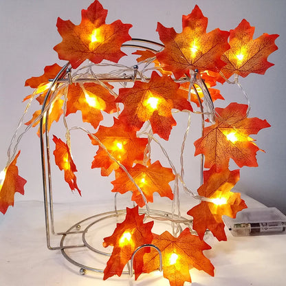 2M 10LED Artificial Autumn Maple Leaves Garland Led Fairy Lights for Christmas Decoration Thanksgiving Party DIY Decor Halloween