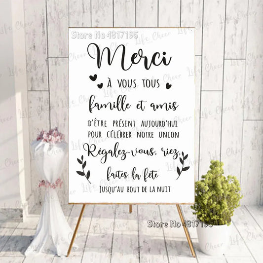 Wedding Board Vinyl Decals Merci To Family And Friends Mirror Wall Sticker Wedding Dancing Floor Décor Enjoy Party Sign Murals