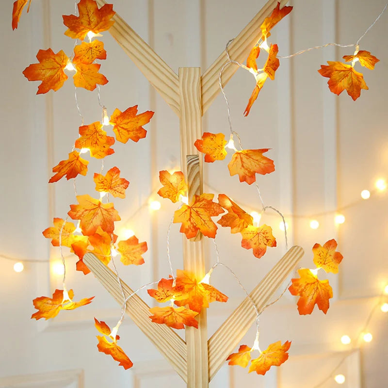 2M 10LED Artificial Autumn Maple Leaves Garland Led Fairy Lights for Christmas Decoration Thanksgiving Party DIY Decor Halloween