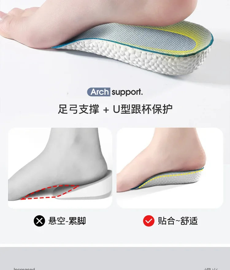 Memory Foam Height Increase Insoles for Men Women Shoes Flat Feet Arch Support Orthopedic Insoles Sneakers Heel Lift Shoe Pads