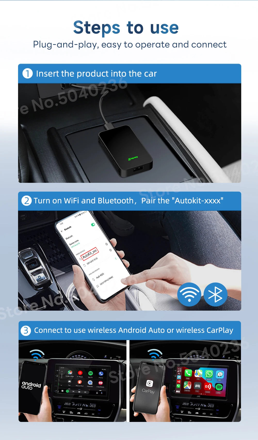 2air CarlinKit 5.0 Wireless CarPlay Wireless Android Auto Box 2.4G & 5.8Ghz WiFi BT Auto Connect Plug&Play For Wired AA CP Cars