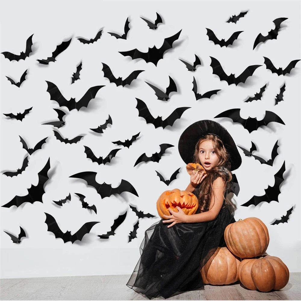 Halloween 3D Bat Wall Stickers Pvc Black Spider Ghost Sticker Halloween Horror Props Home Bedroom Bar Halloween Decoration 2024