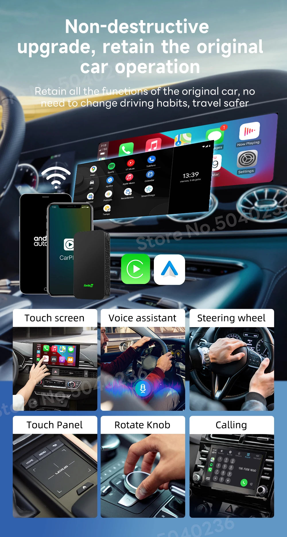 2air CarlinKit 5.0 Wireless CarPlay Wireless Android Auto Box 2.4G & 5.8Ghz WiFi BT Auto Connect Plug&Play For Wired AA CP Cars