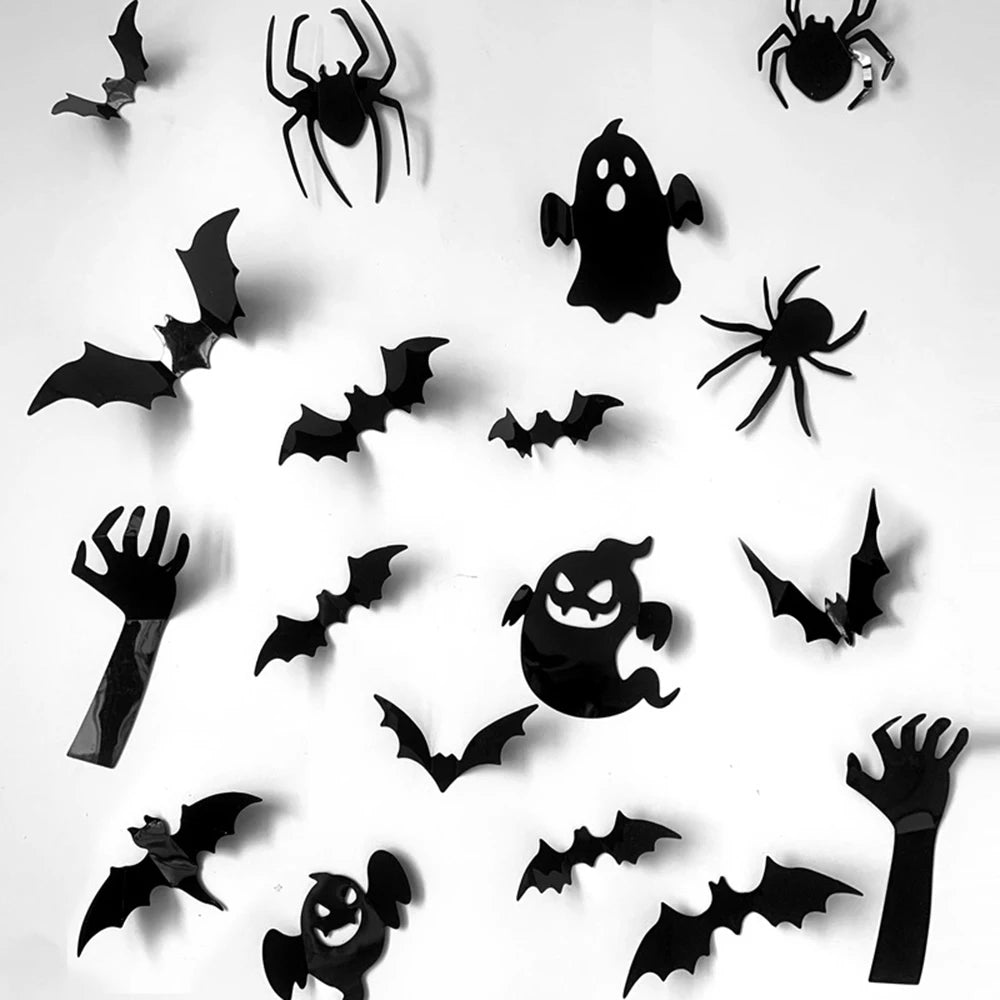 Halloween 3D Bat Wall Stickers Pvc Black Spider Ghost Sticker Halloween Horror Props Home Bedroom Bar Halloween Decoration 2024