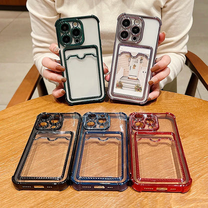 Fashion Transparent Wallet Card Slot Bag Holder Case For iPhone 14 13 12 11 Pro Max 14 Plus Plating Wallet Shockproof Back Cover