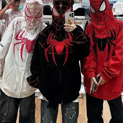 Embroideried Spider Full Zip Up Hoodies Women Men Long Sleeve Loose Jacket Hood Shirt Harajuku Hip Hop Streetwear Y2K Sweatshirt