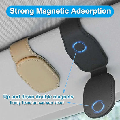 Universal Car Auto Sun Visor Eyeglass Hanger Clip Leather Glasses Holder Magnetic Multi-Function Automobile Accessories Storage