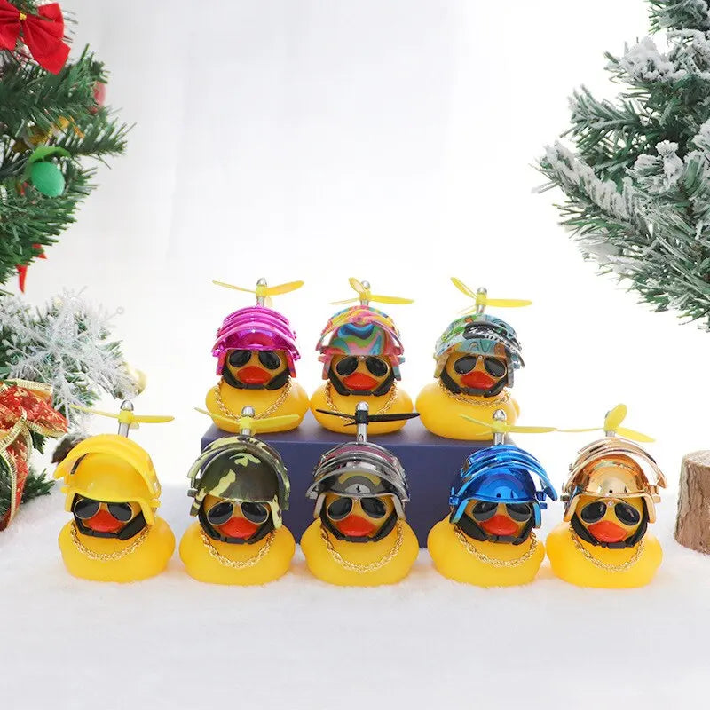 Broken Wind Rubber Duck Motor Accessories Yellow Duck with Helmet Auto Car Accessories Duck In The Car Car Interior Decoration