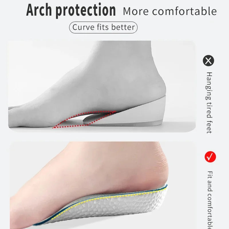 Memory Foam Height Increase Insoles for Men Women Shoes Flat Feet Arch Support Orthopedic Insoles Sneakers Heel Lift Shoe Pads