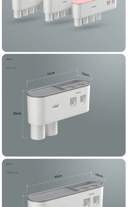 Magnetic Adsorption Inverted Toothbrush Holder Wall-mounted Double Automatic Toothpaste Dispenser Rack Bathroom Accessories