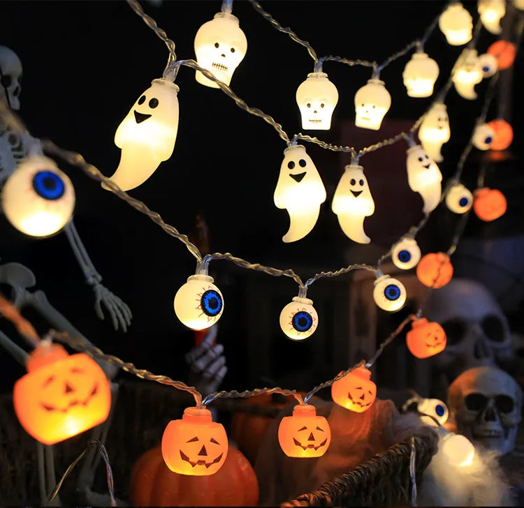 Halloween Decoration Led Light String Pumpkin Skull Head Eyeball Shaped Lamp String Trick Or Treat Lantern Horror Halloween Day