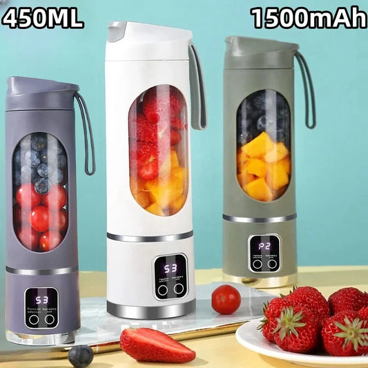 2024 New Household Charging MINI Crushed Ice Electric Juicer Powerful Motor 450ML Large Capacity Digital Display Juice Cup