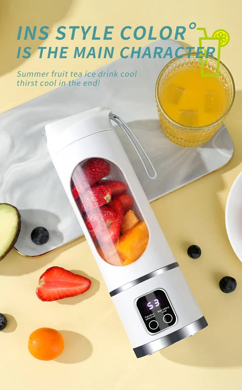 2024 New Household Charging MINI Crushed Ice Electric Juicer Powerful Motor 450ML Large Capacity Digital Display Juice Cup