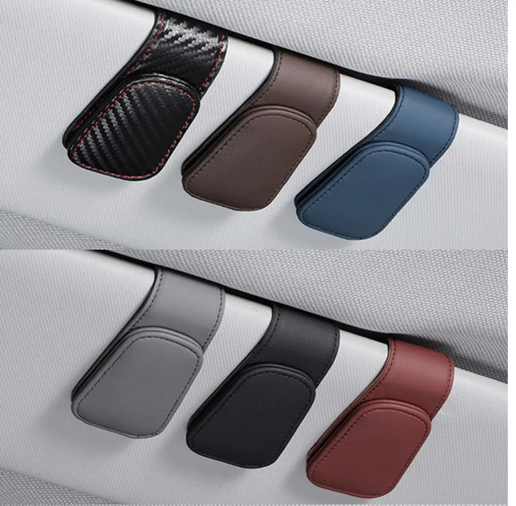 Universal Car Auto Sun Visor Eyeglass Hanger Clip Leather Glasses Holder Magnetic Multi-Function Automobile Accessories Storage