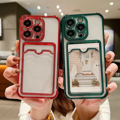 Fashion Transparent Wallet Card Slot Bag Holder Case For iPhone 14 13 12 11 Pro Max 14 Plus Plating Wallet Shockproof Back Cover