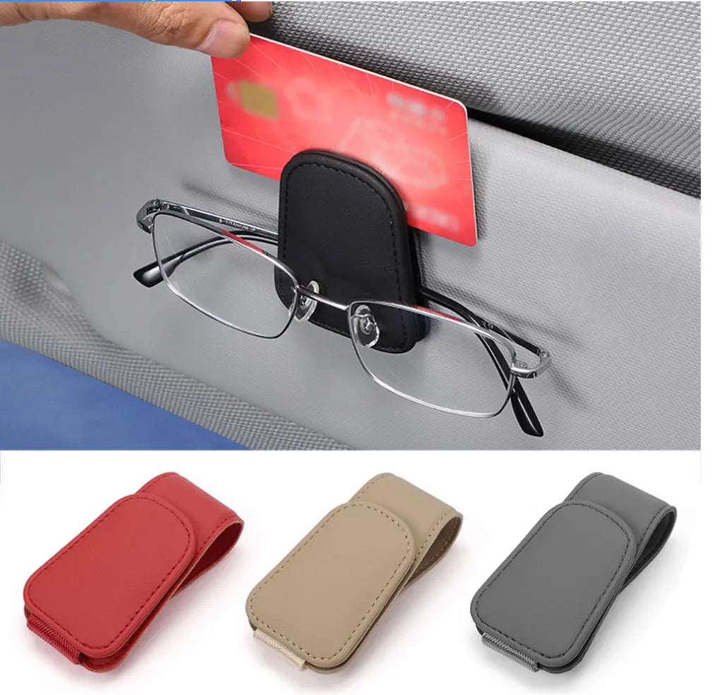 Universal Car Auto Sun Visor Eyeglass Hanger Clip Leather Glasses Holder Magnetic Multi-Function Automobile Accessories Storage