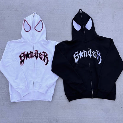 Embroideried Spider Full Zip Up Hoodies Women Men Long Sleeve Loose Jacket Hood Shirt Harajuku Hip Hop Streetwear Y2K Sweatshirt