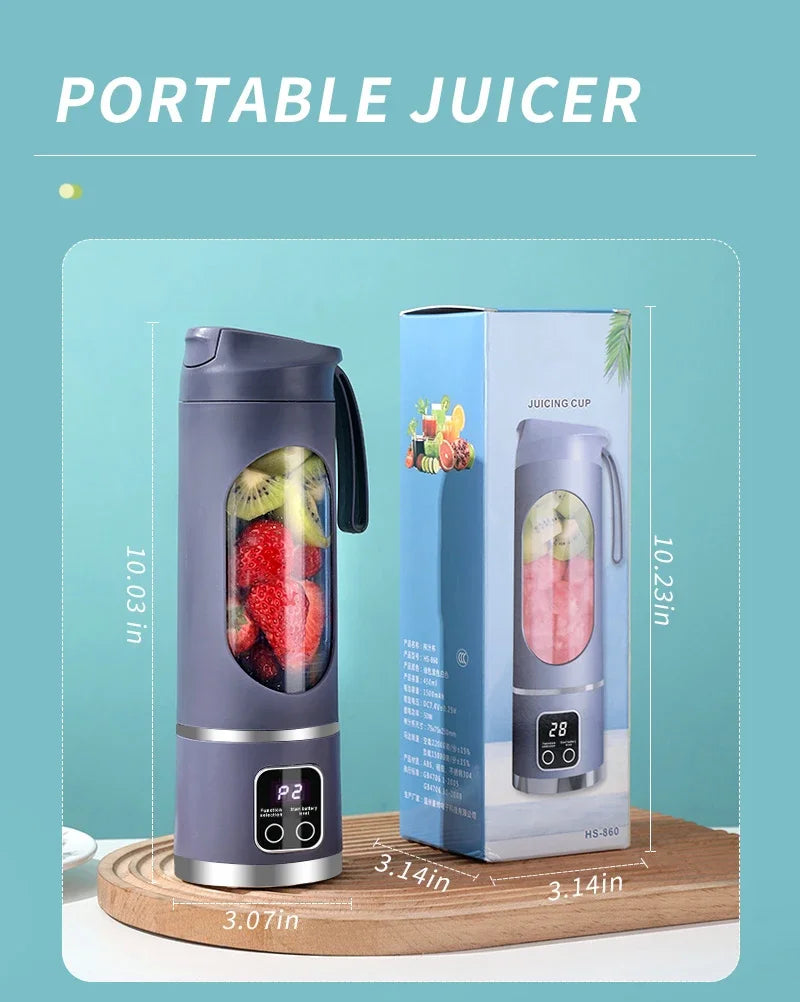 2024 New Household Charging MINI Crushed Ice Electric Juicer Powerful Motor 450ML Large Capacity Digital Display Juice Cup