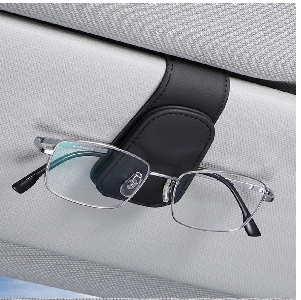 Universal Car Auto Sun Visor Eyeglass Hanger Clip Leather Glasses Holder Magnetic Multi-Function Automobile Accessories Storage