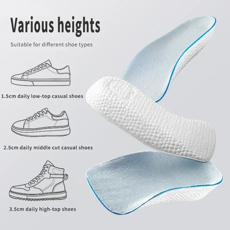 Memory Foam Height Increase Insoles for Men Women Shoes Flat Feet Arch Support Orthopedic Insoles Sneakers Heel Lift Shoe Pads