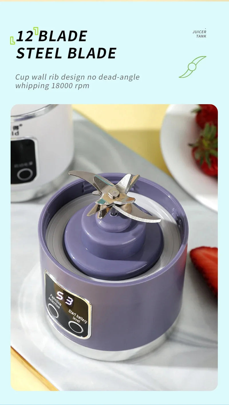 2024 New Household Charging MINI Crushed Ice Electric Juicer Powerful Motor 450ML Large Capacity Digital Display Juice Cup