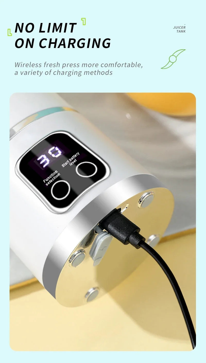 2024 New Household Charging MINI Crushed Ice Electric Juicer Powerful Motor 450ML Large Capacity Digital Display Juice Cup