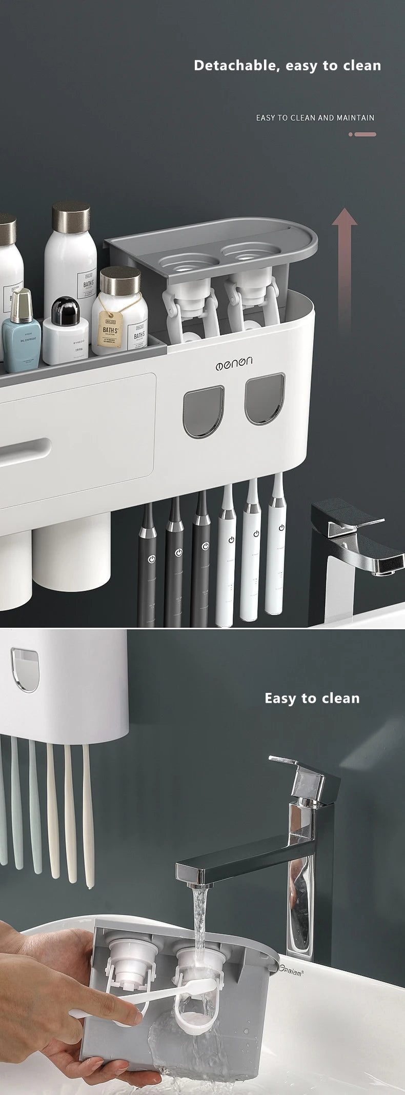 Magnetic Adsorption Inverted Toothbrush Holder Wall-mounted Double Automatic Toothpaste Dispenser Rack Bathroom Accessories